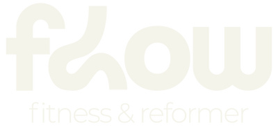 Logo for 'flow fitness & reformer' in light blue on a white background