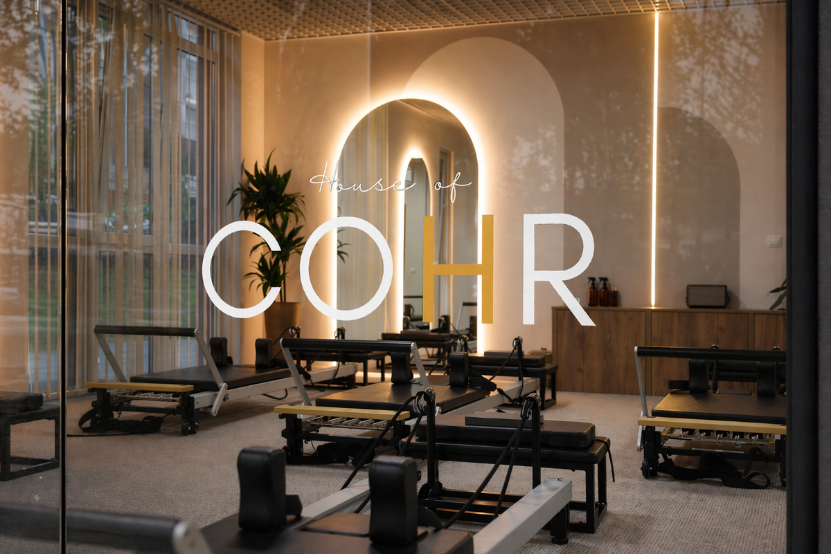 House Of COHR logo on entrance of pilates studio